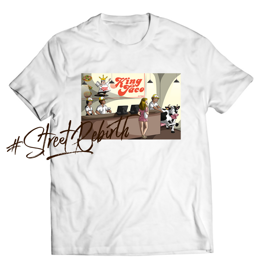 Unisex graphic T-shirt featuring an original food-themed humorous illustration