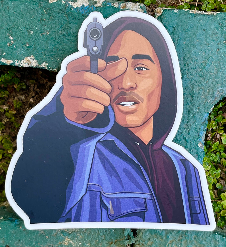 Waterproof vinyl sticker featuring an original hip hop music retro illustration