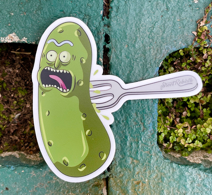 Waterproof vinyl sticker featuring an original humorous cartoon-style illustration