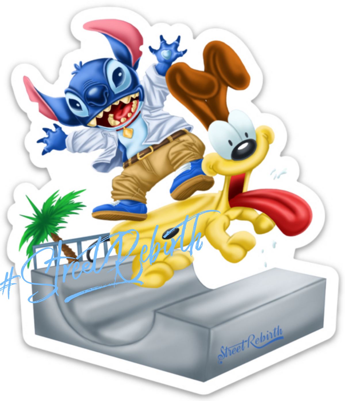 Stitch Blue Alien Skateboarding Sticker – One 4 Inch Water Proof Vinyl Sticker – For Hydro Flask, Skateboard, Laptop, Planner, Car, Collecting, Gifting