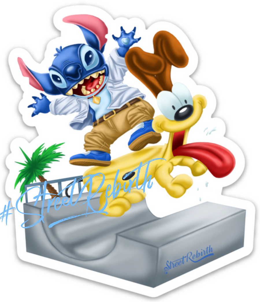 Waterproof vinyl sticker featuring an original skate culture humorous illustration