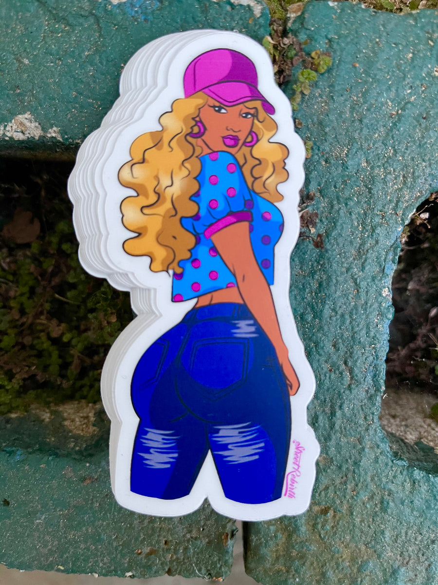 Waterproof vinyl sticker featuring an original retro cartoon-style illustration