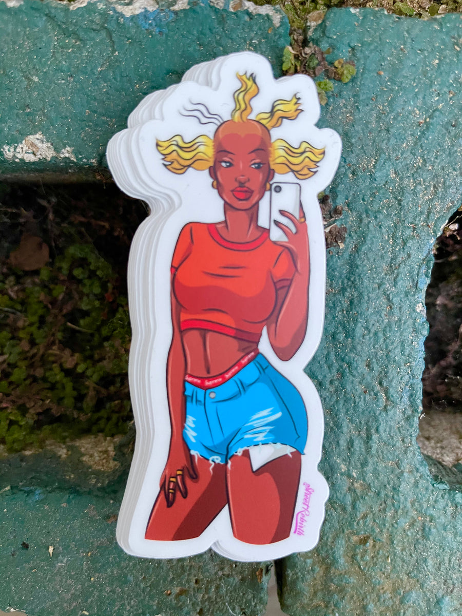 Waterproof vinyl sticker featuring an original retro cartoon-style illustration