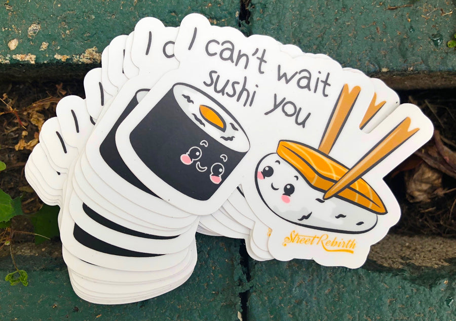 Waterproof vinyl sticker featuring an original food-themed illustration