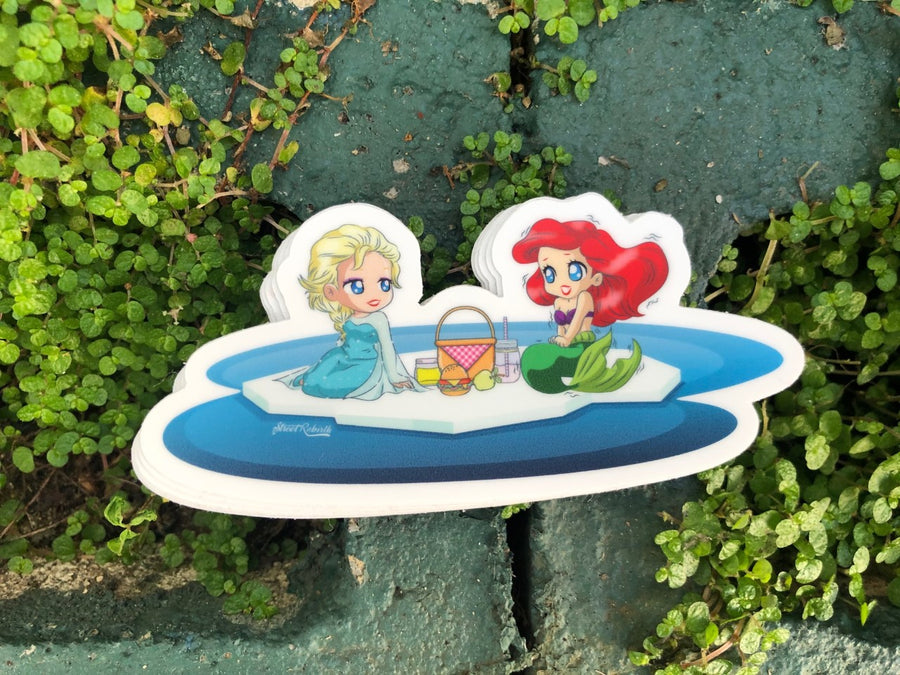 Waterproof vinyl sticker featuring an original humorous illustration