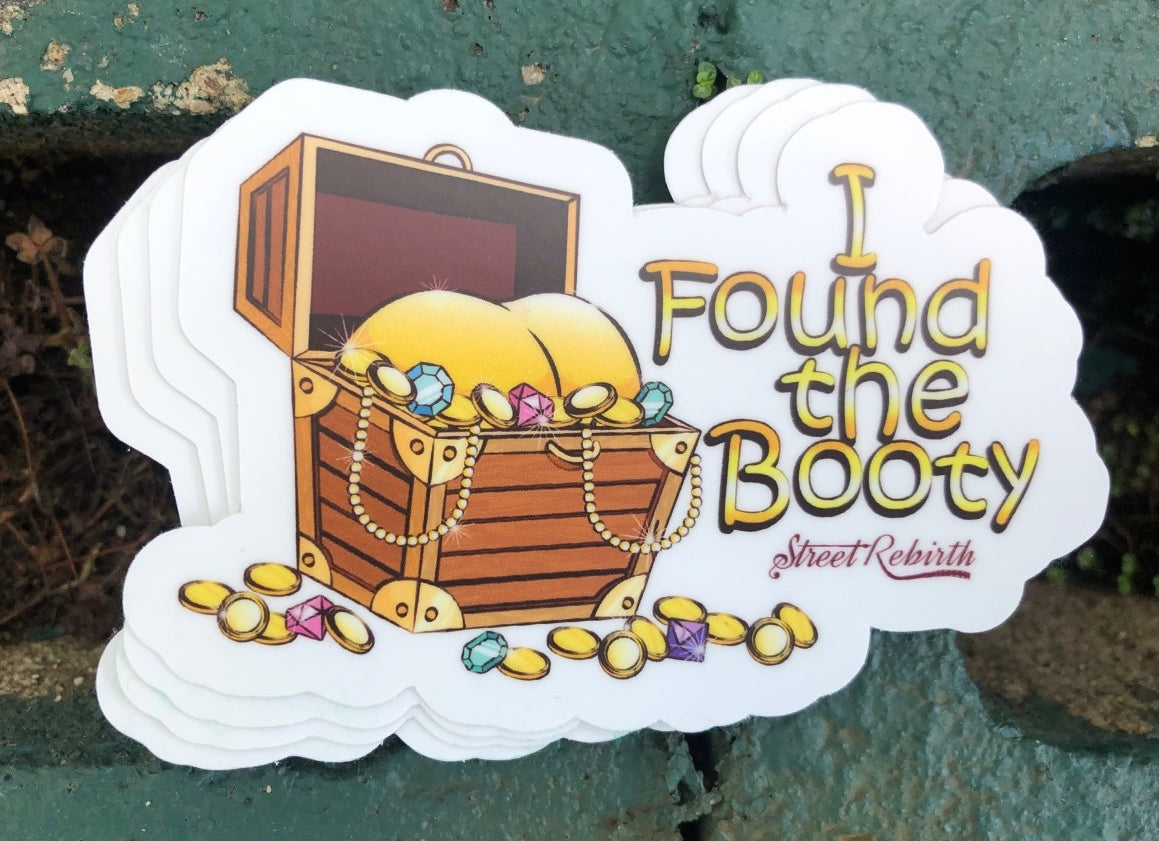 I Found the Booty Sticker – Funny Treasure Chest Pun – Gold Booty Vinyl Sticker
