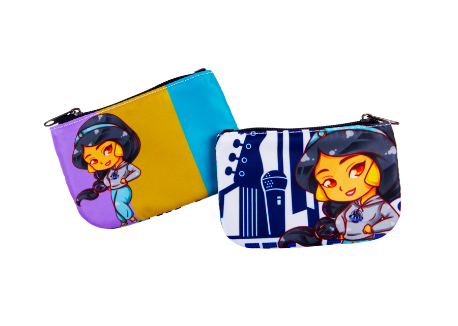 Compact coin purse with an original cartoon-style printed design