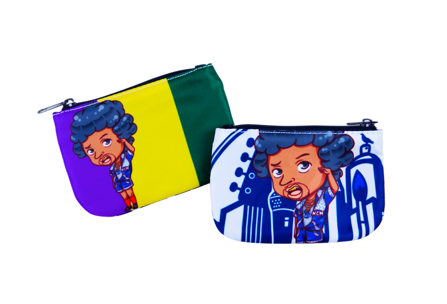 Compact coin purse with an original humorous retro printed design