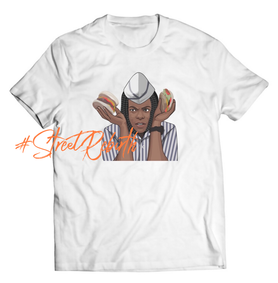 Unisex graphic T-shirt featuring an original food-themed humorous retro illustration