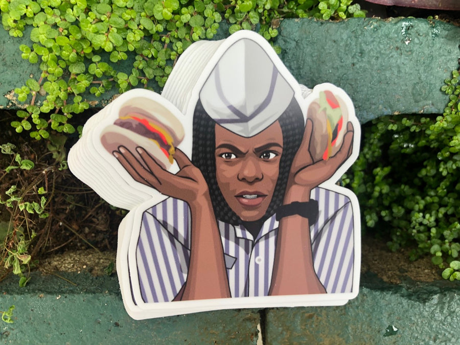 Waterproof vinyl sticker featuring an original food-themed humorous retro illustration