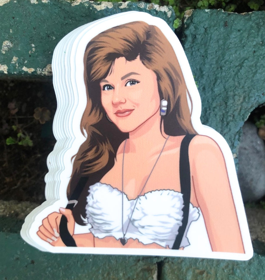 90s sitcom brunette high school icon character portrait sticker in bold flat color art