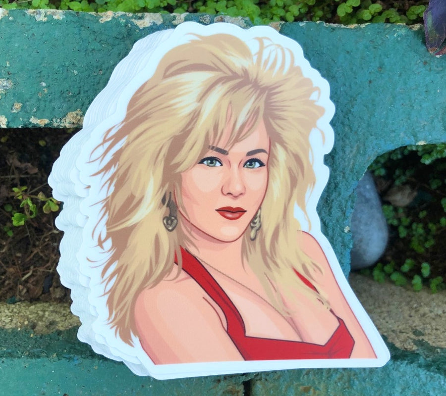 90s sitcom blonde TV icon character sticker in bold flat color art