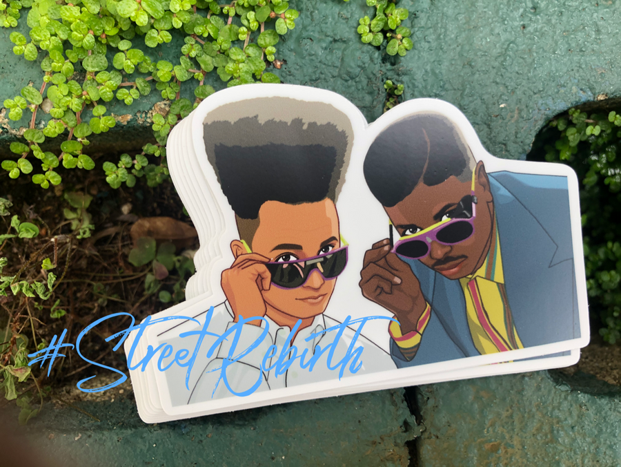 Waterproof vinyl sticker featuring an original hip hop music humorous illustration