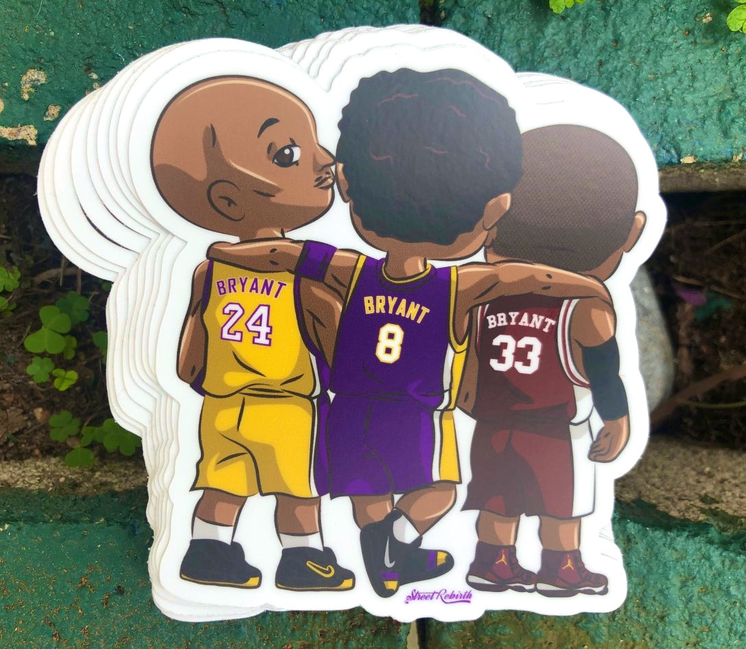 Chibi Kobe Sticker – 3 Era Tribute Vinyl Decal – High School, No. 8, and No. 24 Cute Fan Art, Basketball Collectible, Waterproof for Laptop, Hydro Flask, Journal, Car