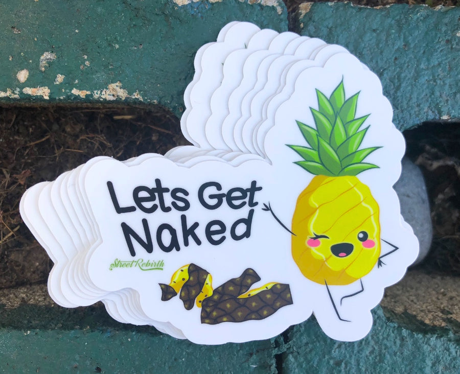 Waterproof vinyl sticker featuring an original food-themed humorous illustration