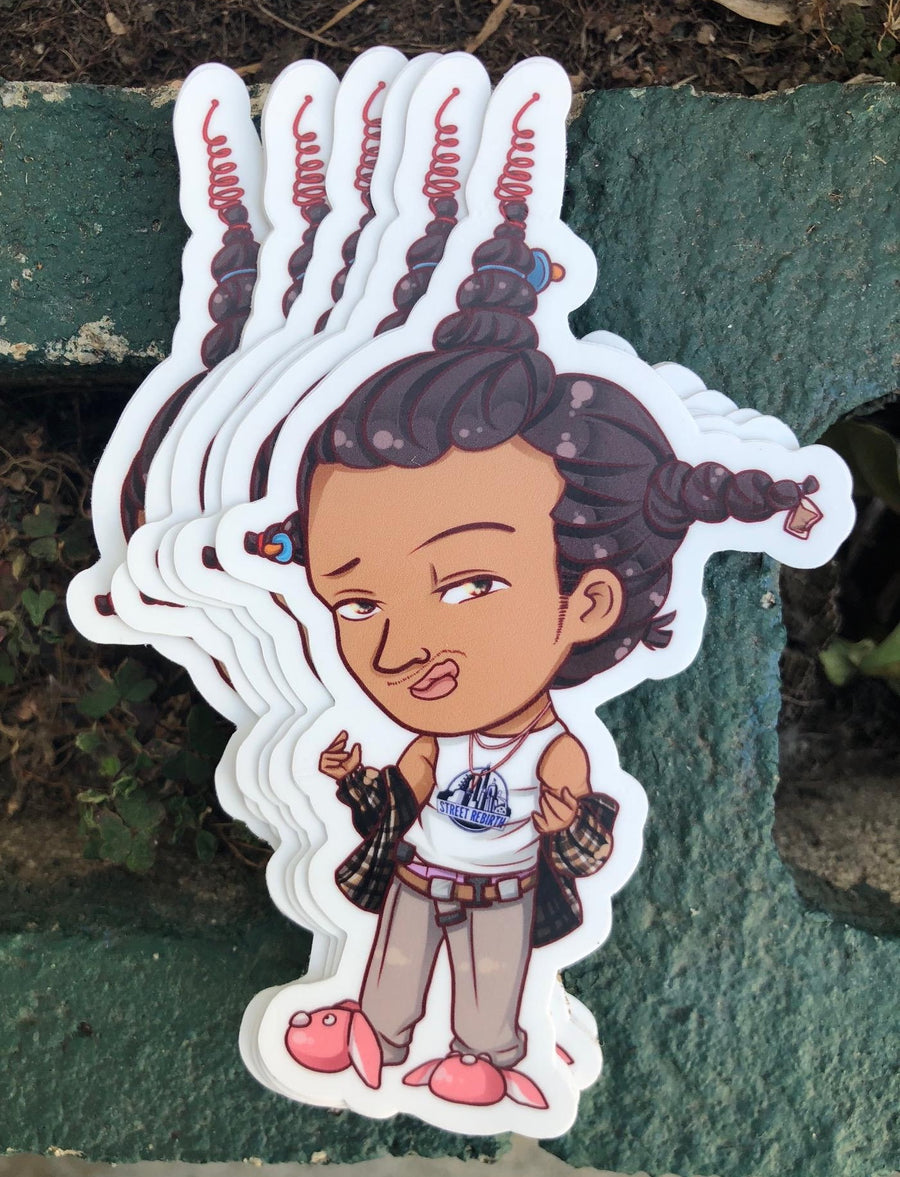 90s Black comedy hood movie parody character sticker in bold flat color art