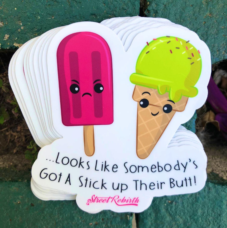 Waterproof vinyl sticker featuring an original humorous illustration