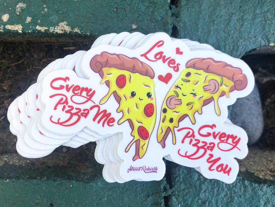 Waterproof vinyl sticker featuring an original romantic food-themed humorous illustration