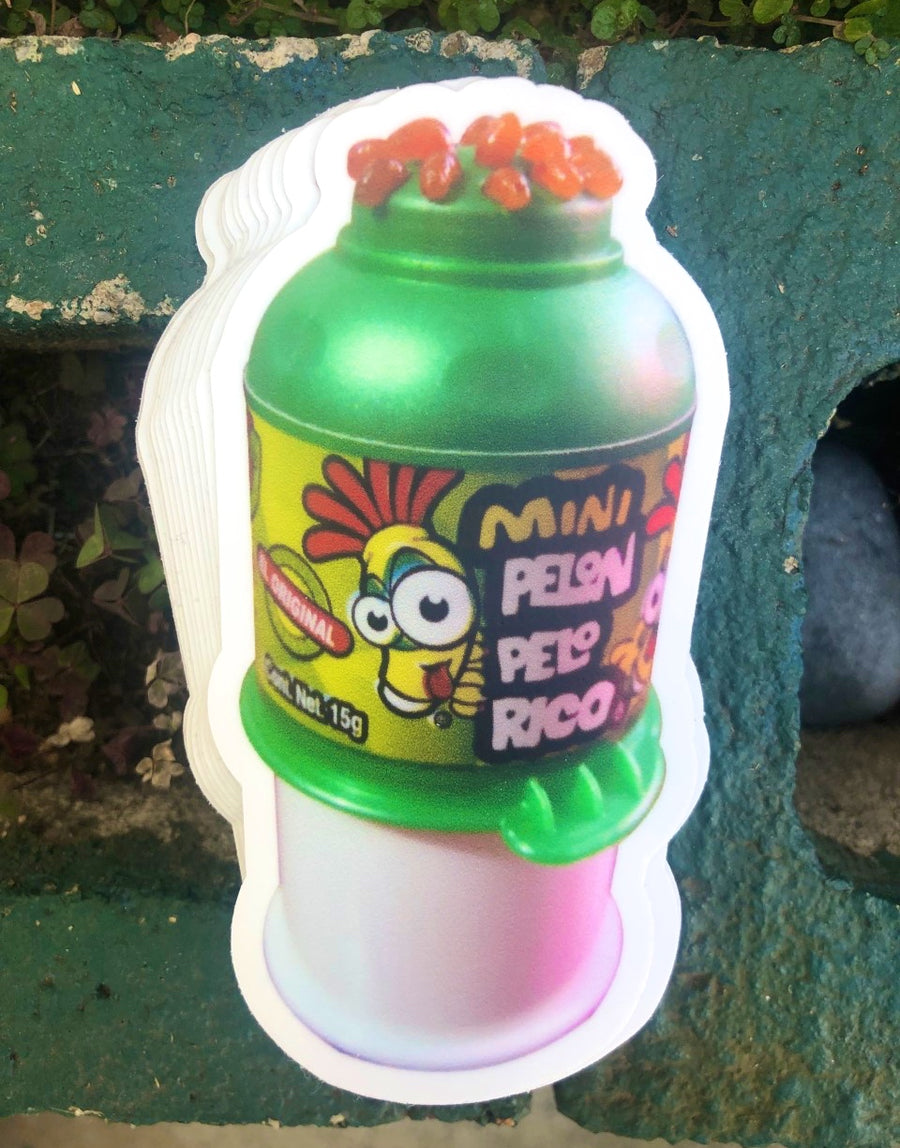 Mexican tamarind push up candy container sticker in green and pink