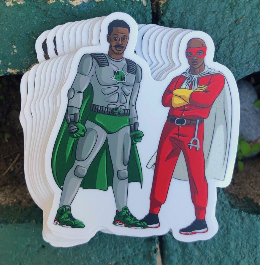 Meteor Man x Blankman 90s Sticker – Retro Superhero Mashup with Jordans (Gatorade 6s &amp; Bred 11s)