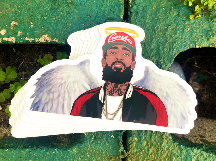 West Coast rap legend tribute portrait sticker in a red colorway