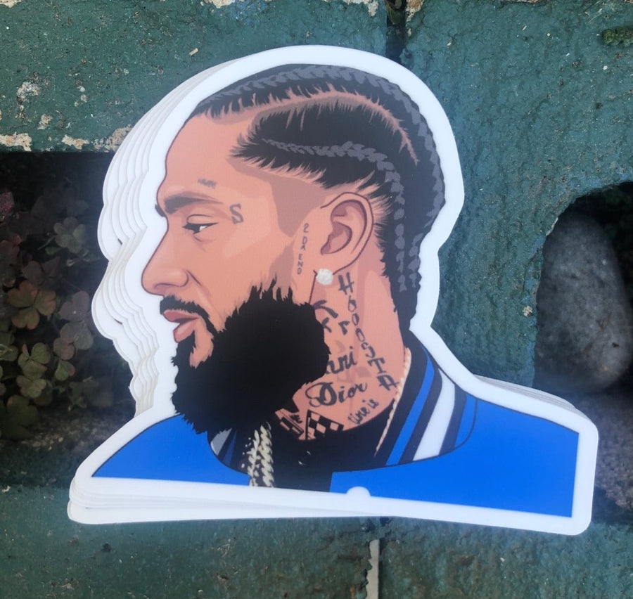 West Coast rap legend marathon portrait tribute sticker in bold flat color art