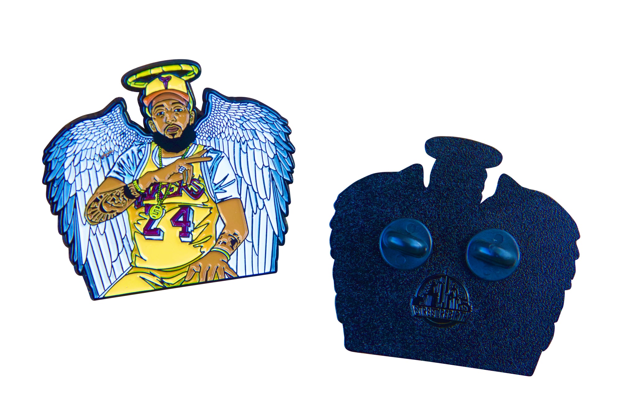 Nipsey Hussle in Kobe Jersey Enamel Pin – A Heavenly Tribute to Two Legends