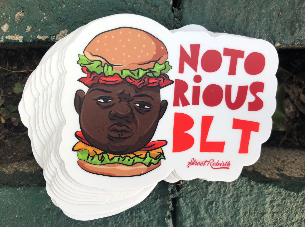 Notorious BLT Vinyl Sticker – Biggie as a BLT Sandwich Pun Design