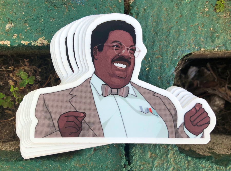 Waterproof vinyl sticker featuring an original humorous retro illustration