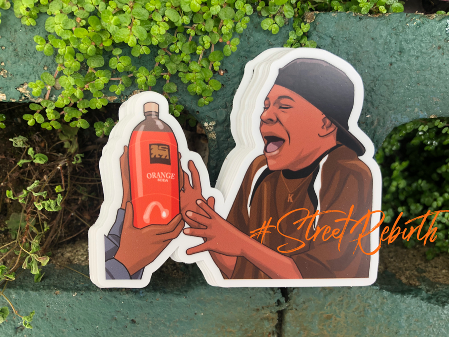 Waterproof vinyl sticker featuring an original humorous retro illustration