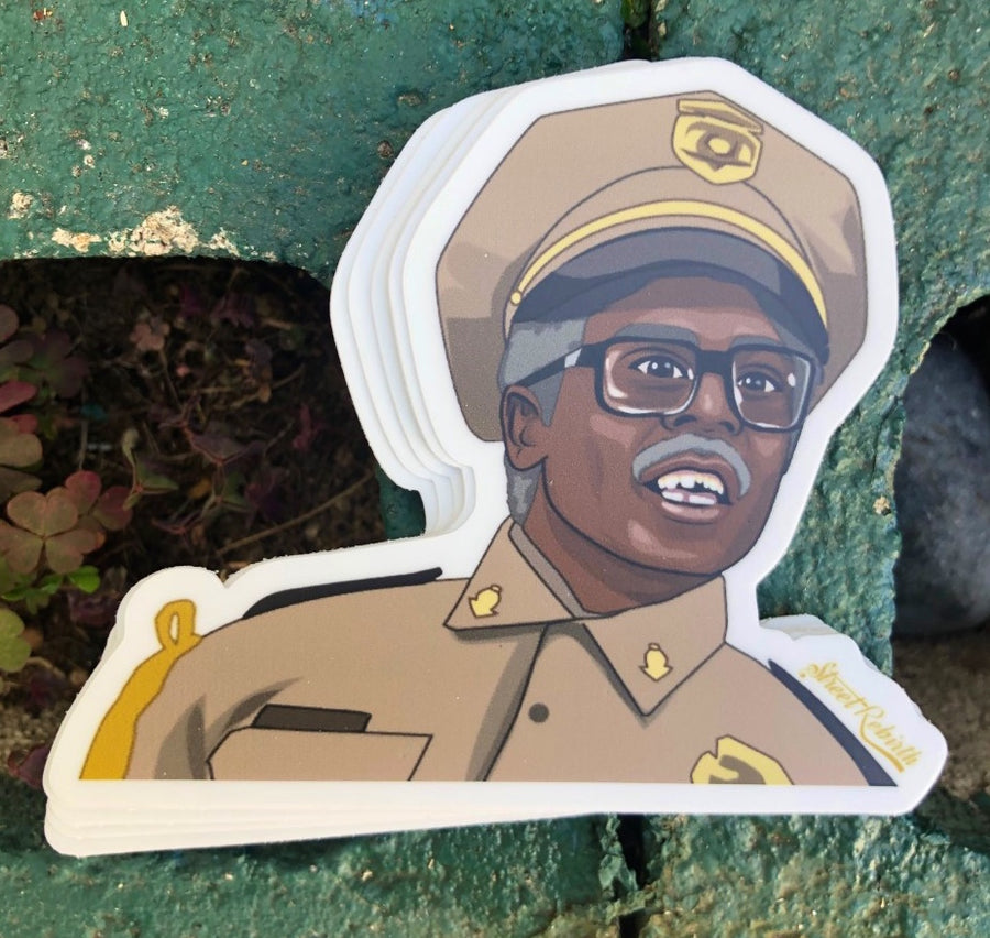90s sitcom grumpy security guard comedy character sticker