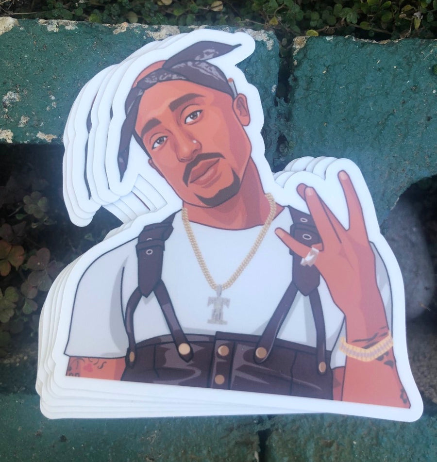 90s hip hop legend portrait tribute sticker in bold flat color art