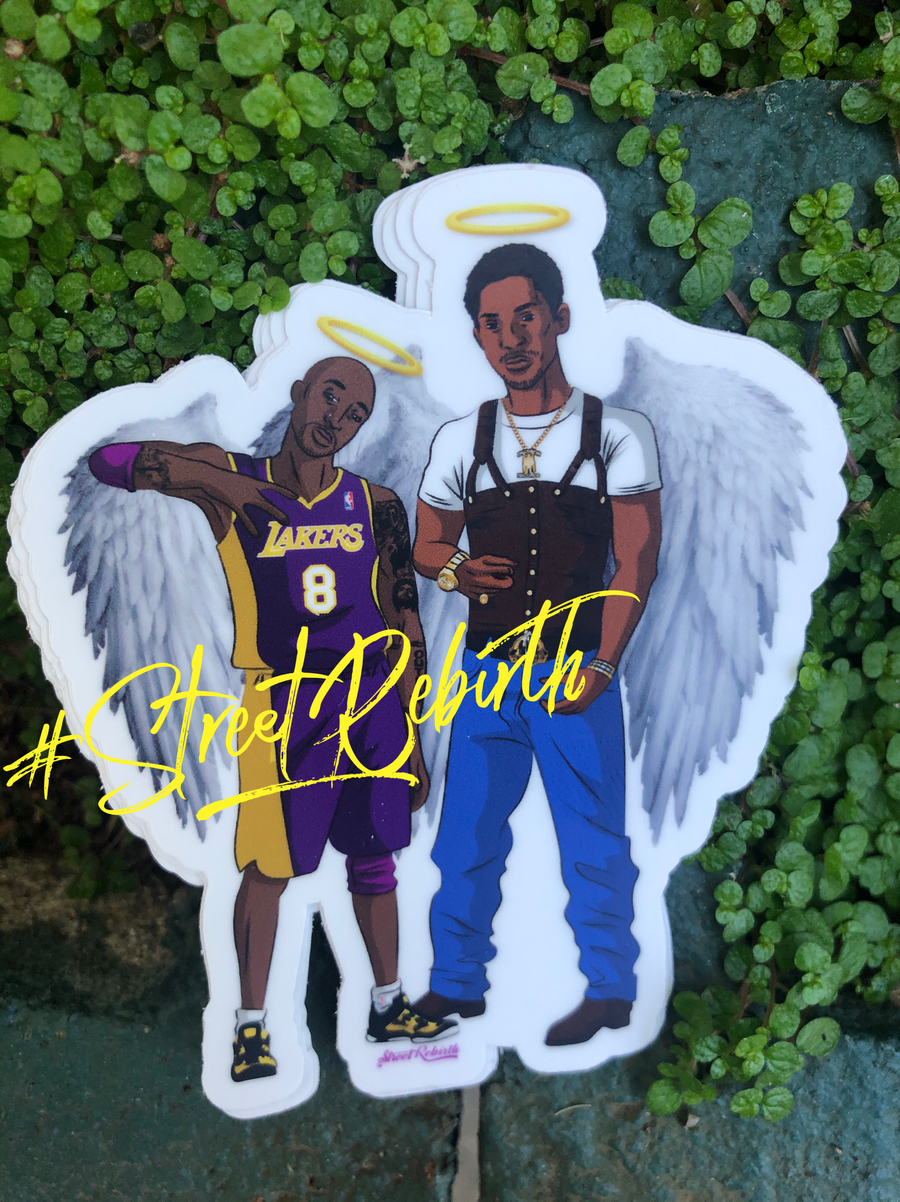LA legends mashup sticker with a basketball star and a rap icon in a style swap
