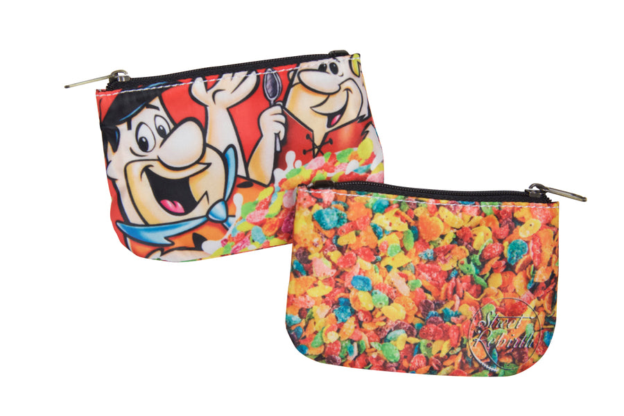 Compact coin purse with an original cartoon-style printed design
