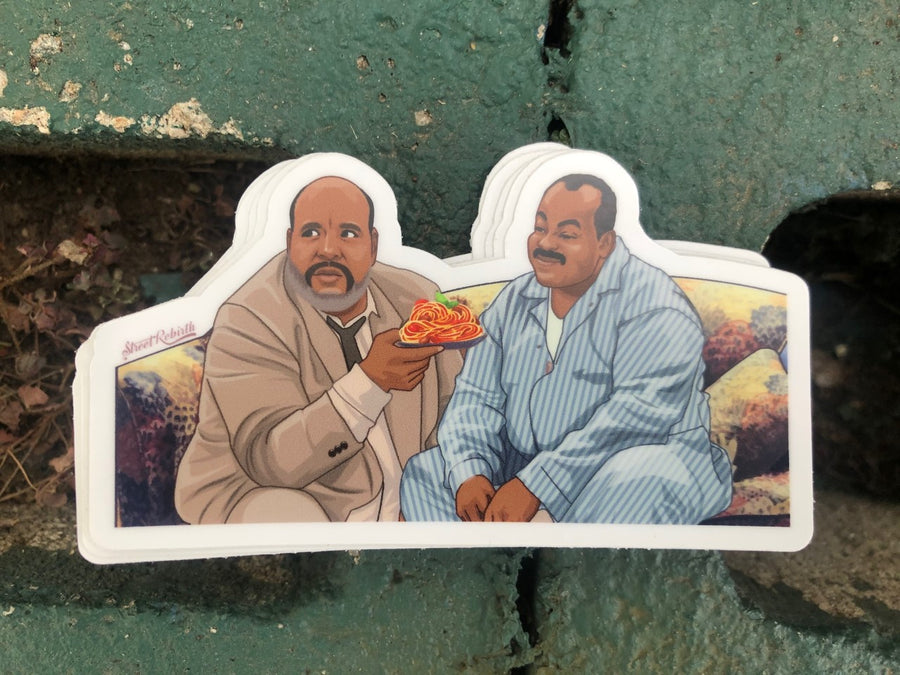 Waterproof vinyl sticker featuring an original humorous retro illustration