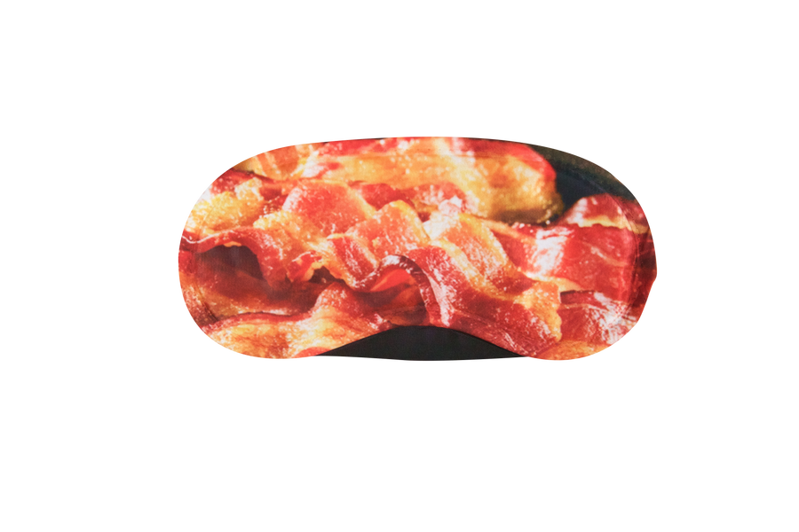 Reusable sleep eye mask with an original food-themed humorous printed design