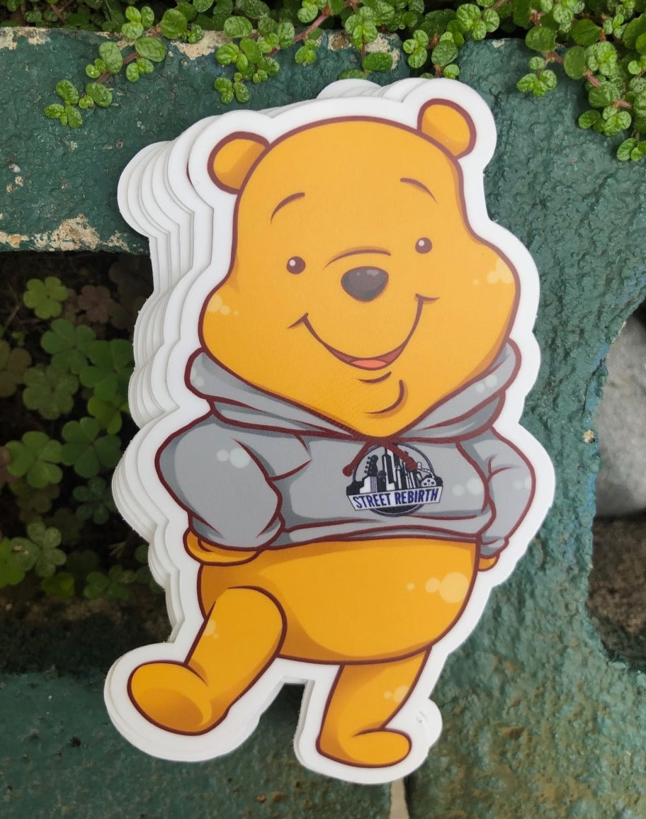Street Rebirth Winnie the Pooh Sticker – Chibi Style Hoodie Design – One 4 Inch Water Proof Vinyl Sticker – For Hydro Flask, Skateboard, Laptop, Planner, Car, Collecting, Gifting