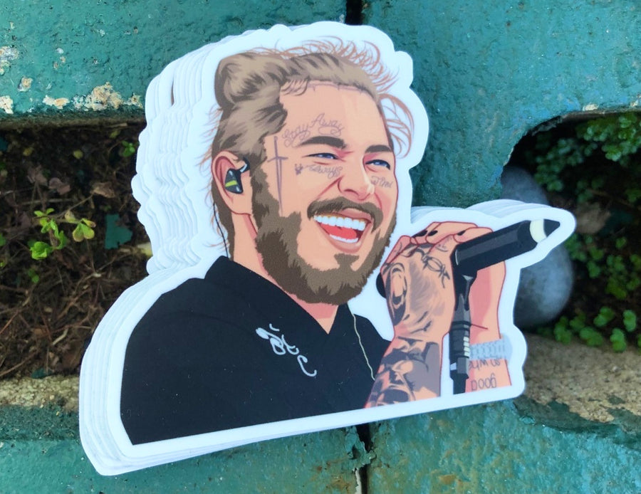 Modern rap face tattoo rockstar portrait sticker in bold flat color art