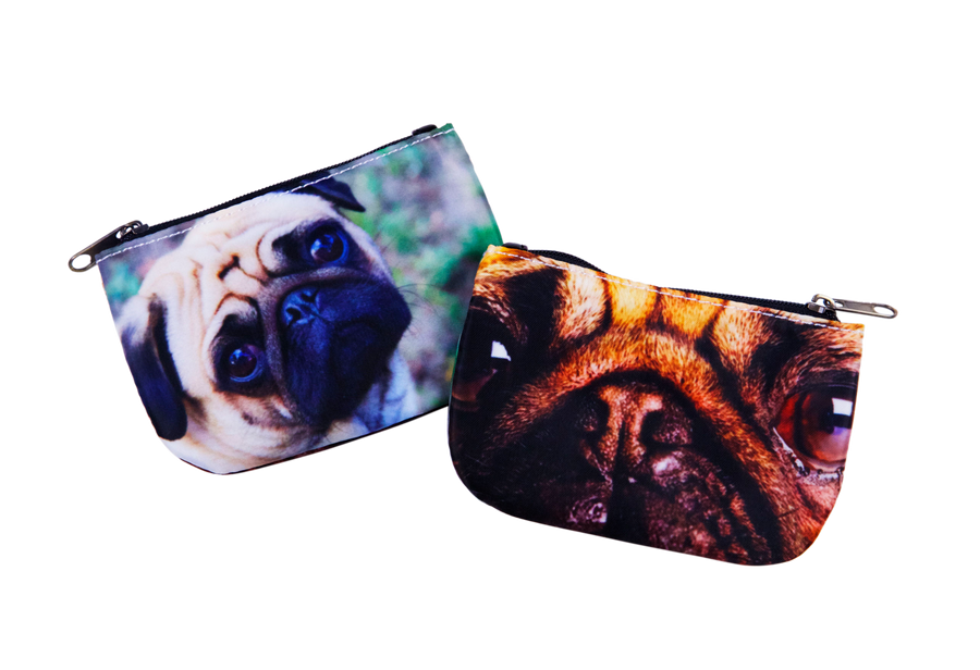 Compact coin purse with an original animal-themed humorous printed design