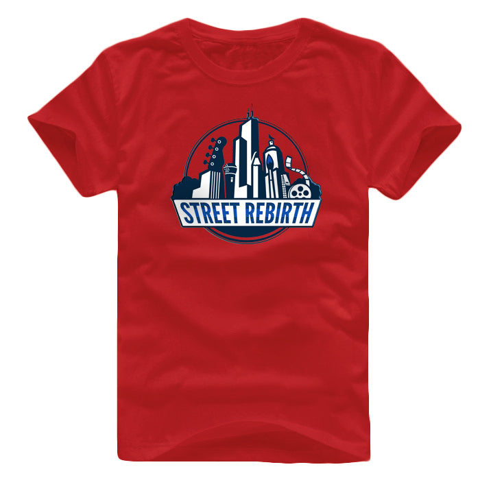 Red Shirt with Blue Logo- Street Rebirth Signature Brand - Create inspire Empower