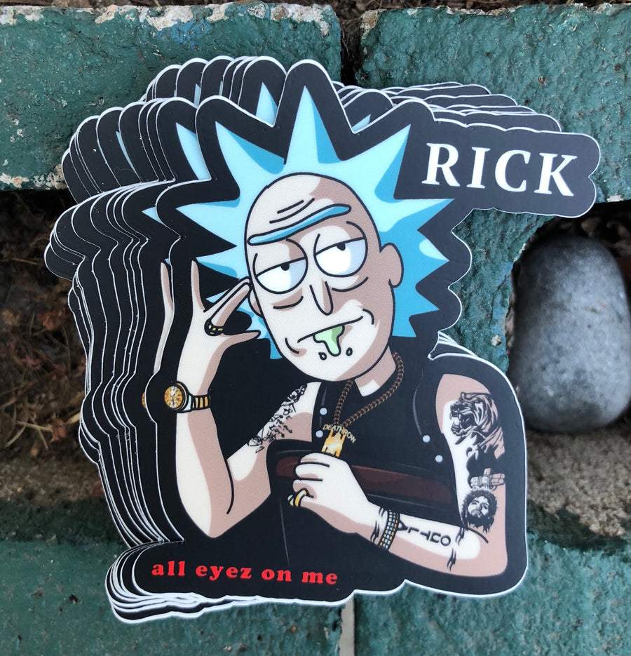 Adult cartoon mad scientist in a thug life crossover mashup sticker