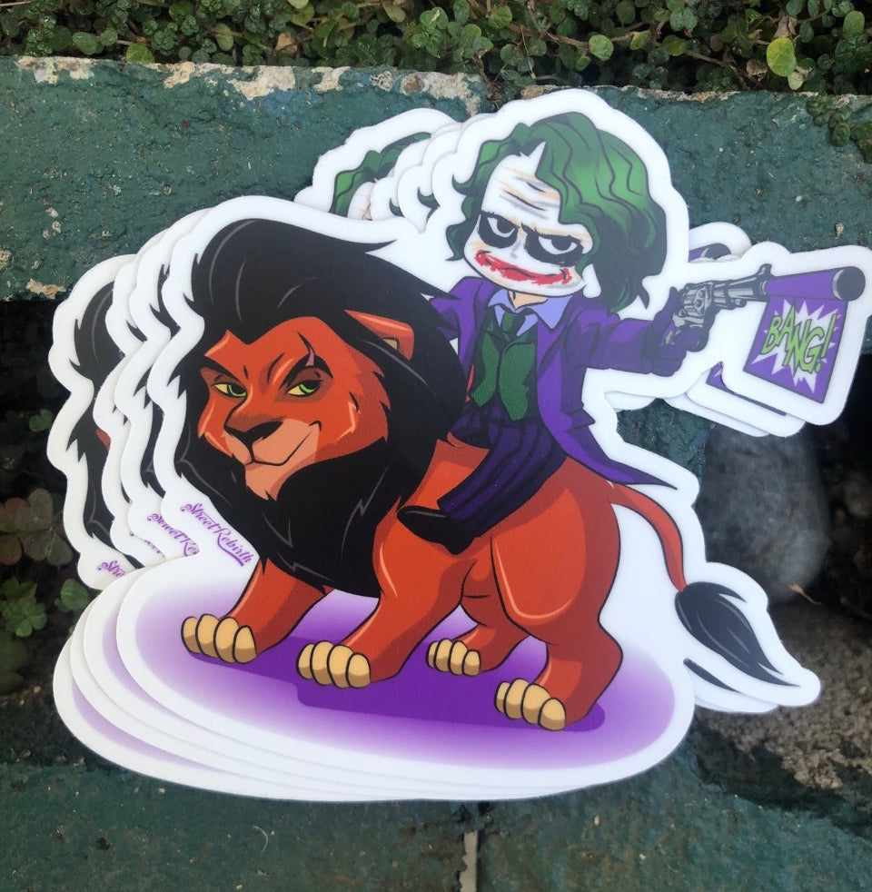 Joker Riding Scar Vinyl Sticker – A Wild Mashup of Chaos and Villainy