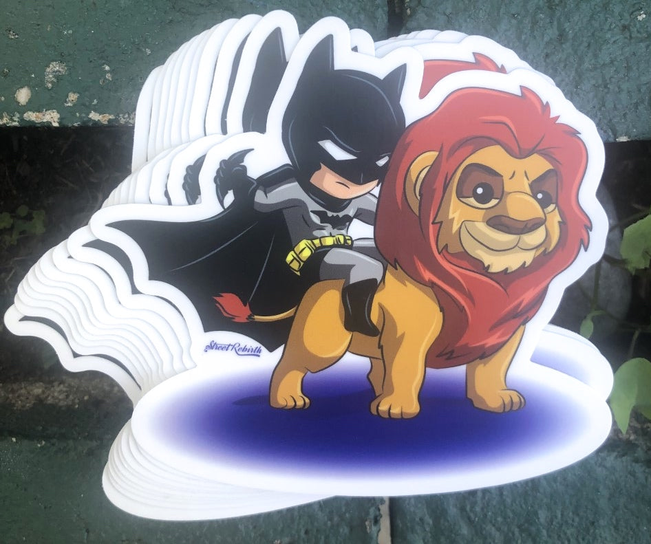 Batman on Mufasa Sticker – An Epic Heroic Mashup – One 4 Inch Water Proof Vinyl Sticker – For Hydro Flask, Skateboard, Laptop, Planner, Car, Collecting, Gifting