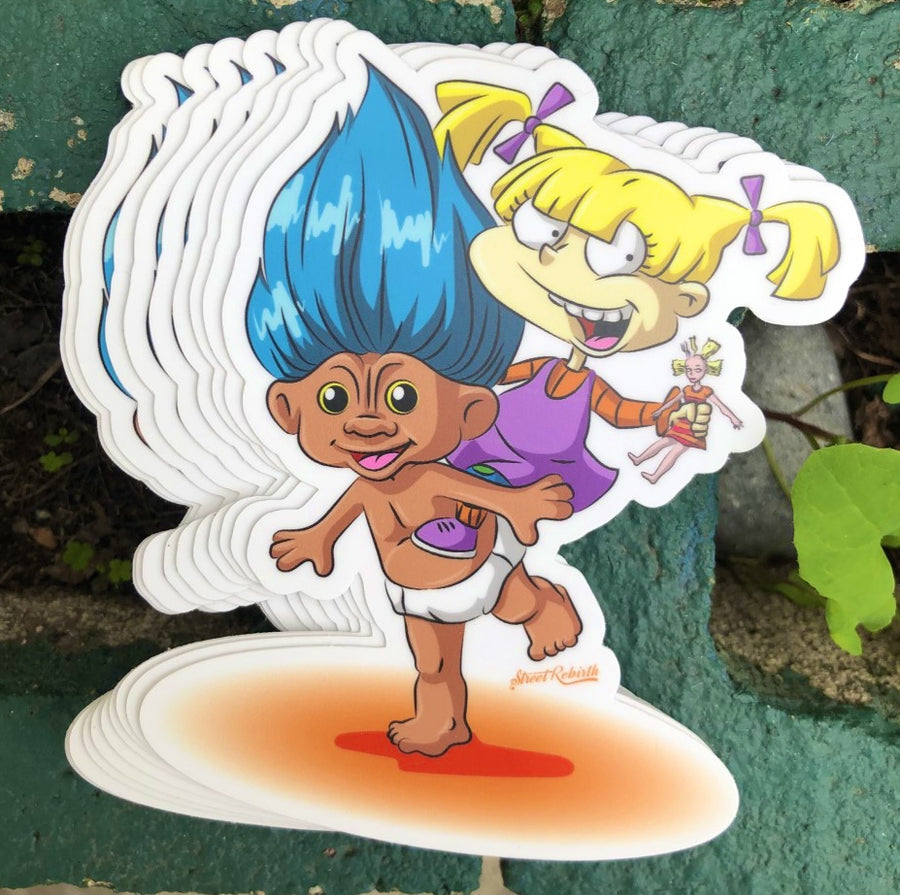 Waterproof vinyl sticker featuring an original humorous retro cartoon-style illustration