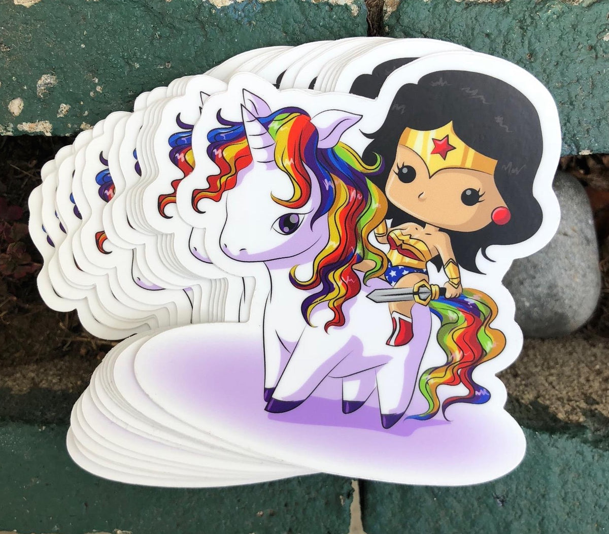 Chibi Wonder Woman Riding a Unicorn Vinyl Sticker – Cute and Mighty