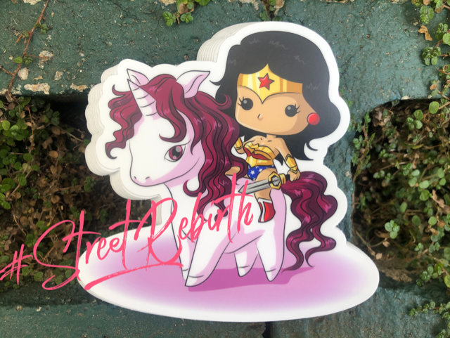 Chibi Wonder Woman Riding a Unicorn Vinyl Sticker – Cute and Mighty