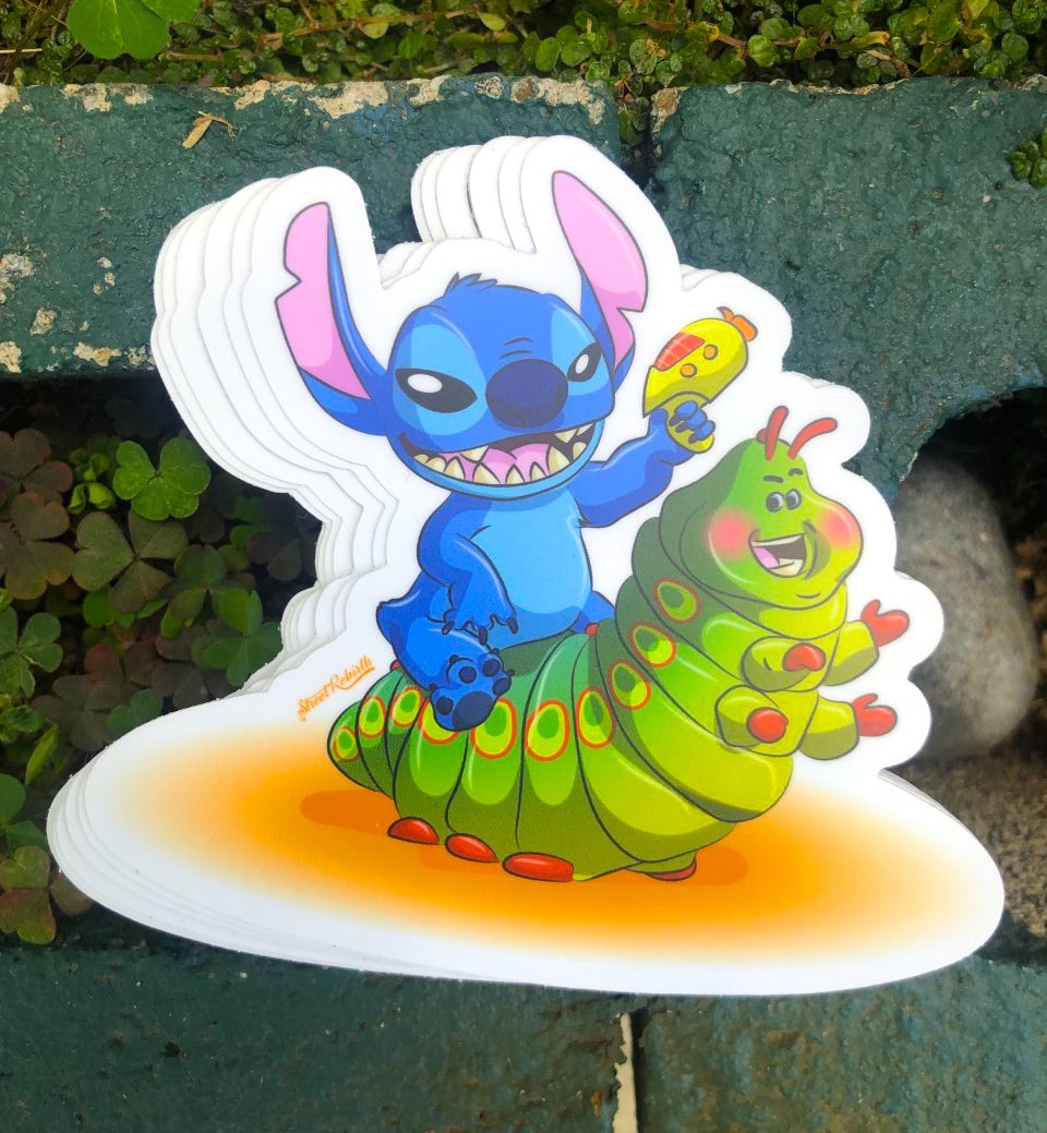 1 Riding Caterpillar Sticker – One 4 Inch Water Proof Vinyl Sticker – For Hydro Flask, Skateboard, Laptop, Planner, Car, Collecting, Gifting