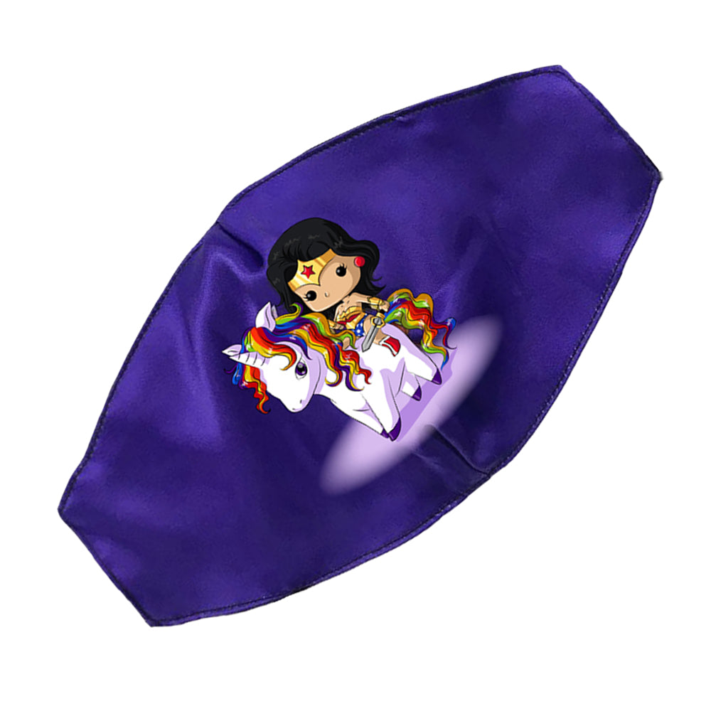 Chibi Wonder Woman Riding a Unicorn Face Mask – Cute, Magical, and Mighty - With Adjustable Ear Loops And Nose Wire - Washable Reusable