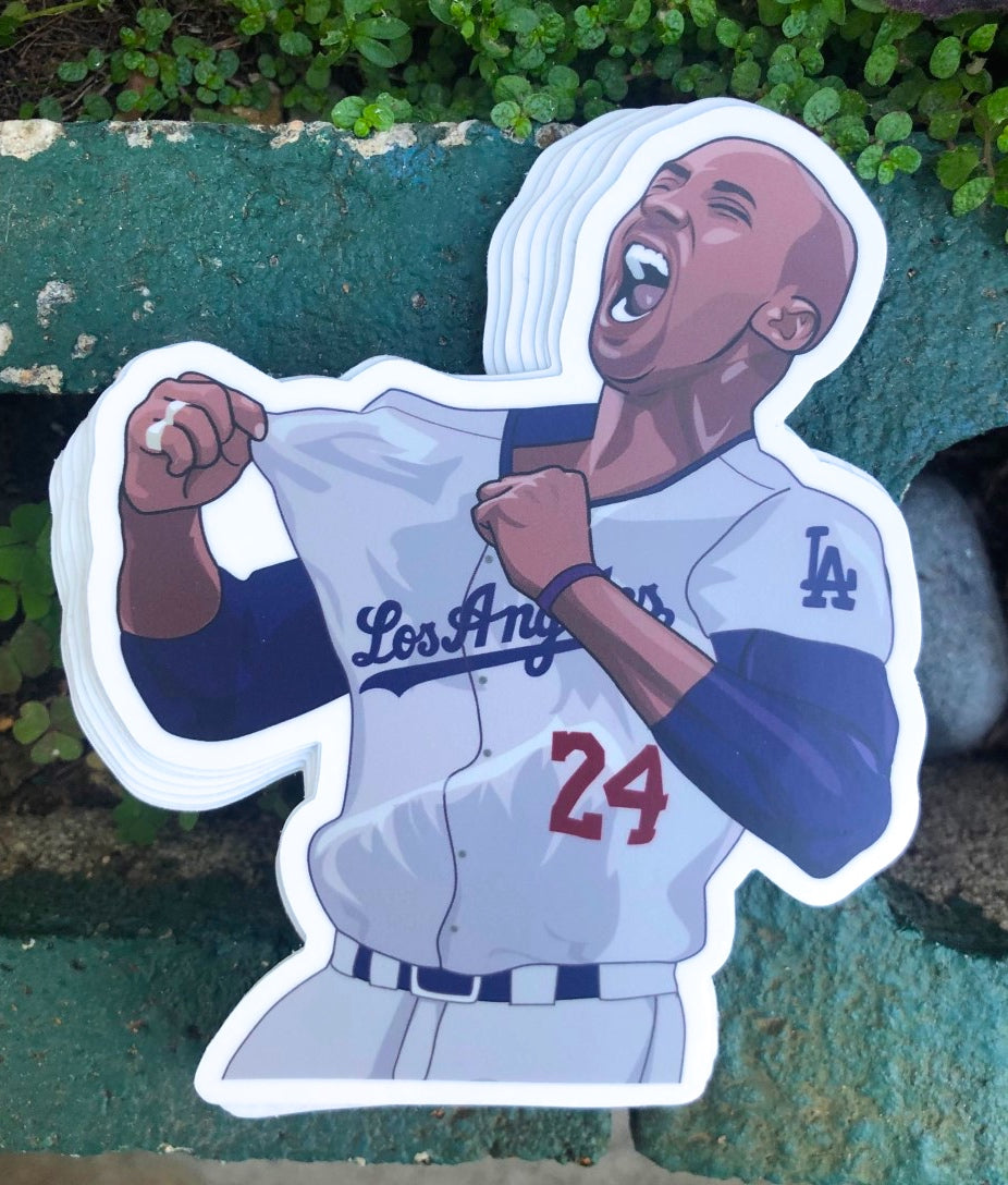 Kobe Bryant Dodgers Sticker – Iconic Mashup Vinyl Decal – Basketball Legend in Dodgers Jersey, Roaring &amp; Ripping Design, Collectible Waterproof Fan Art