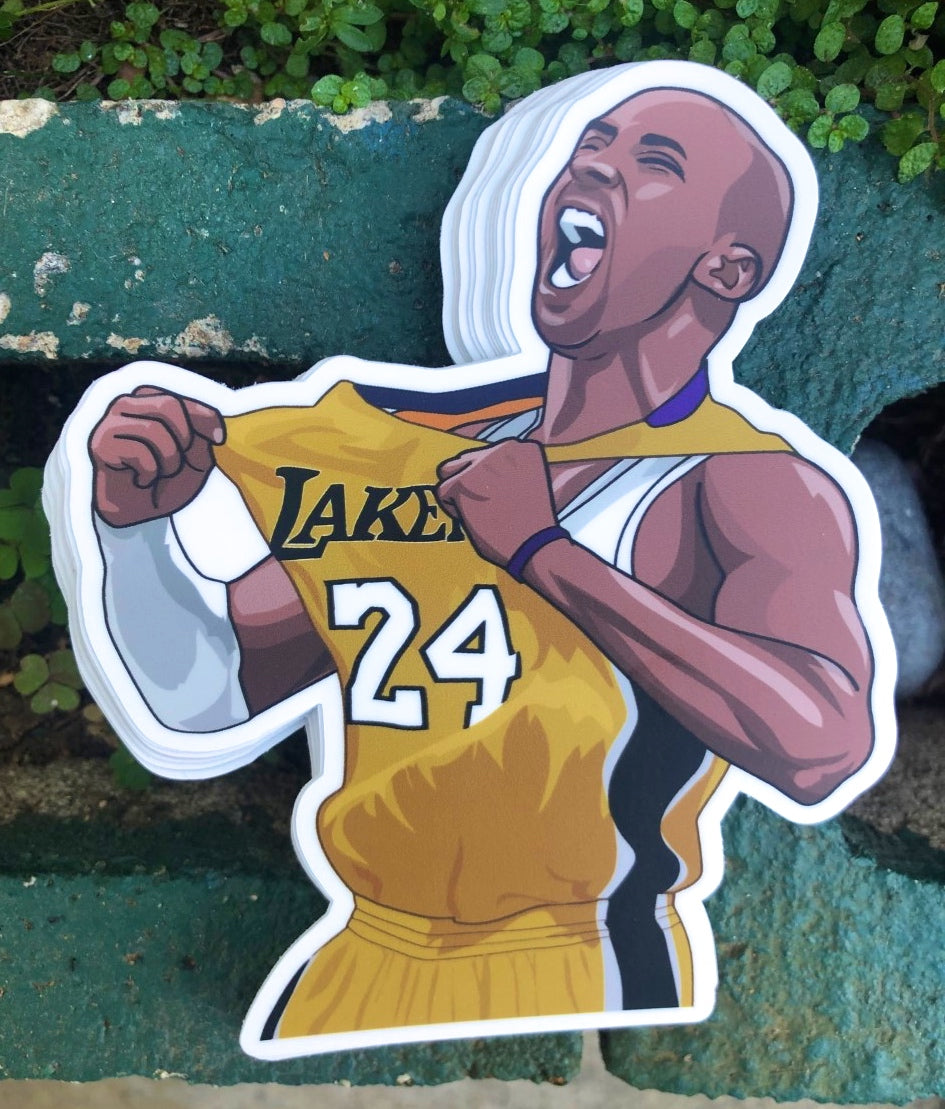 Kobe Bryant Lakers Sticker – Iconic Basketball Tribute Vinyl Decal – Roaring Jersey Rip Fan Art, Waterproof Collectible for Laptop, Hydro Flask, Car, Journal